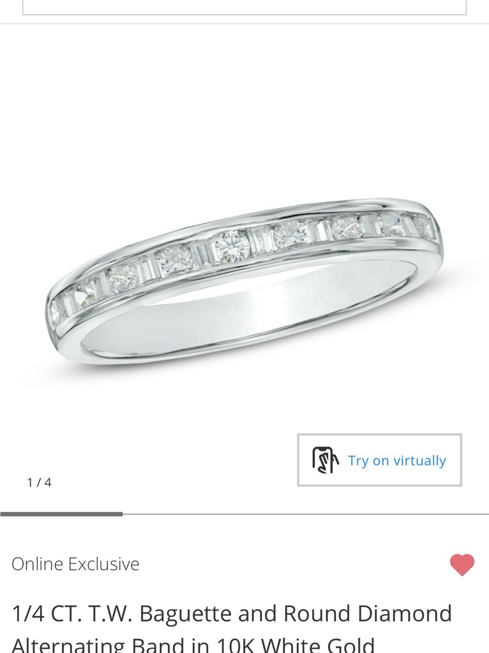 Zales White Gold Baguette and Round Diamond Alternating Band
